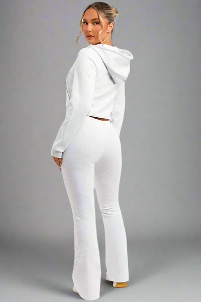 Crop Sweatshirt Hoodie And Bell Bottom Trousers Loungewear Grey Marl