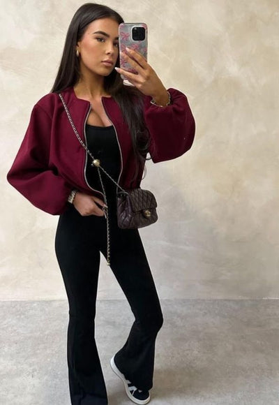 Relaxed Bomber Jacket Burgundy