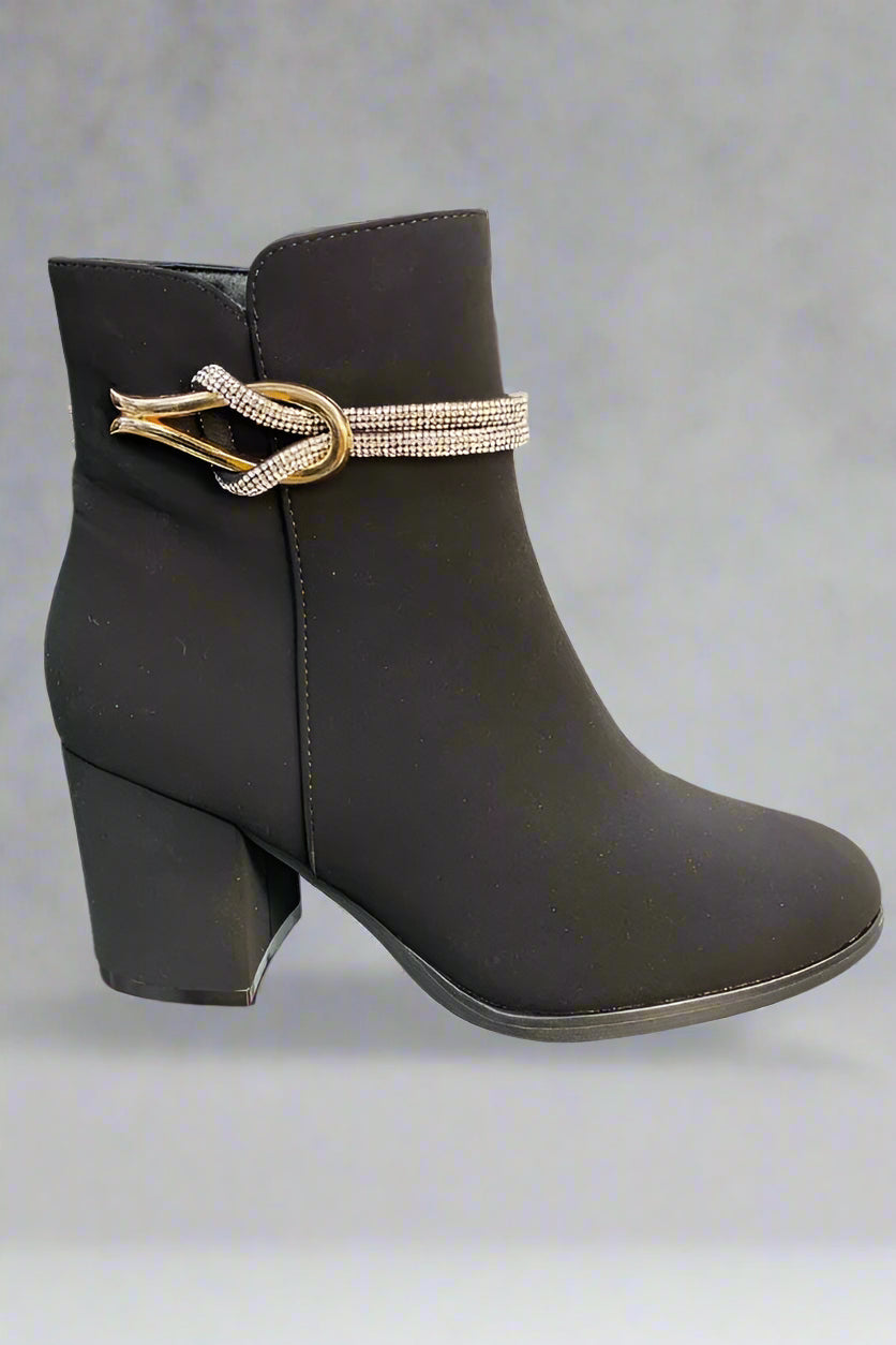 Suedette Bling Rope Knot Ankle Boot Black