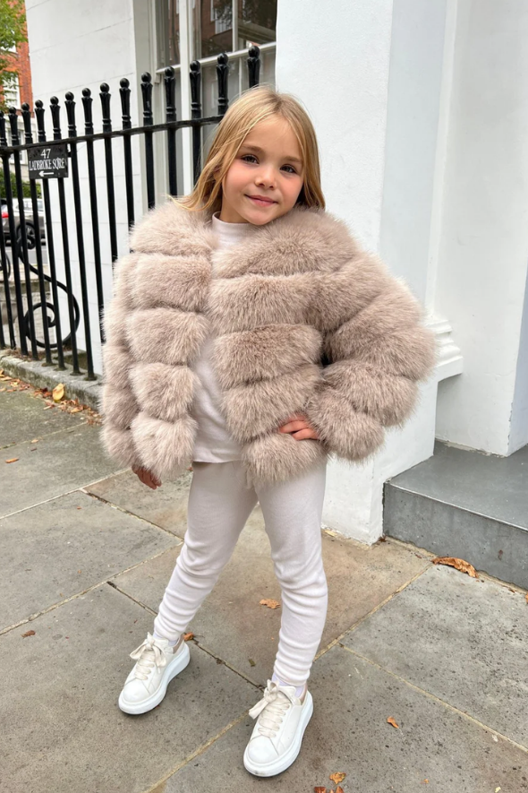 Beige Childrens Faux Fur Coat