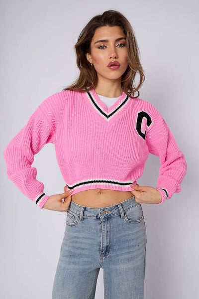 Knitted Cropped Jumper Pink