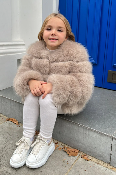 Beige Childrens Faux Fur Coat