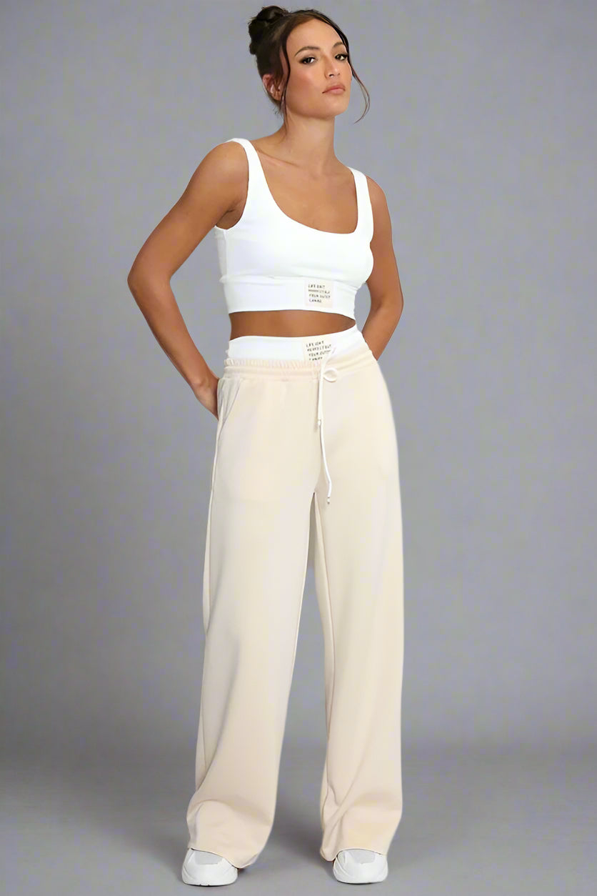 Contrast Bralet and Trouser Set Beige