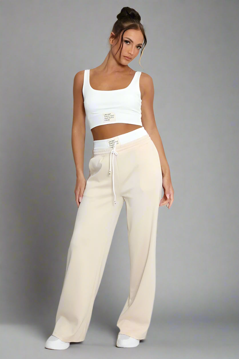 Contrast Bralet and Trouser Set Beige
