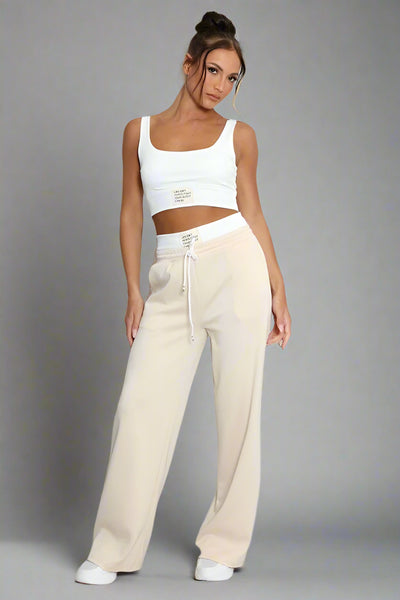 Contrast Bralet and Trouser Set Beige