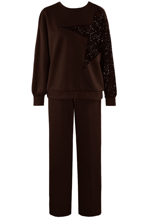 Star Sequin Sweatshirt And Trouser Co-Ord Brown