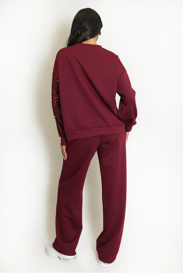 Star Sequin Sweatshirt And Trouser Co-Ord Burgundy