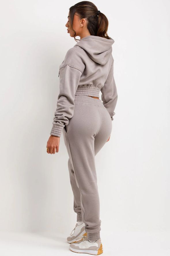 Tracksuit With Zip Front Cropped Dove Grey