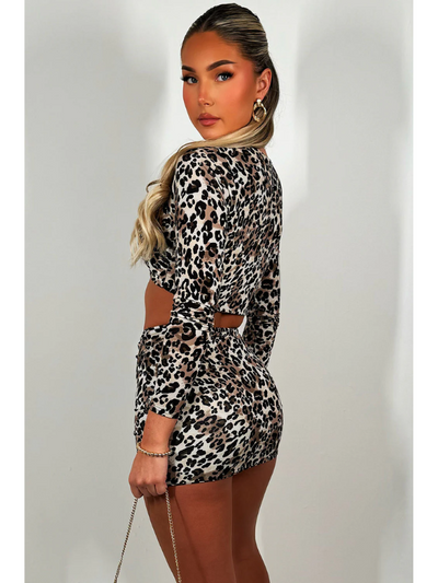 Leopard Print Skirt And Crop Top Co Ord With Gold Buckle