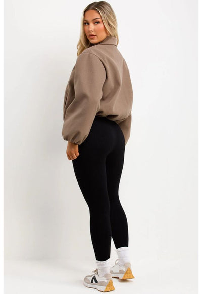 Puffed Bomber Jacket With Zip Light Brown