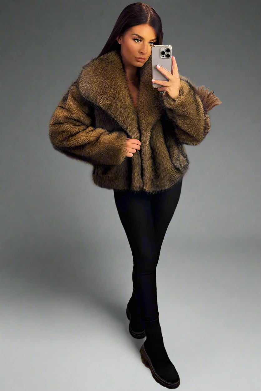 Brown Faux Fur Short Jacket