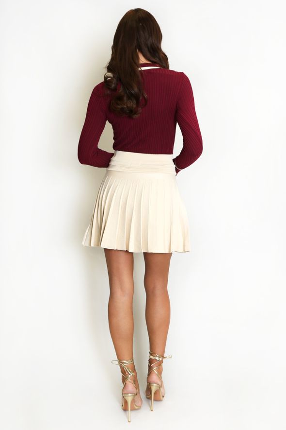 Banded Waist Pleated Skirt Beige