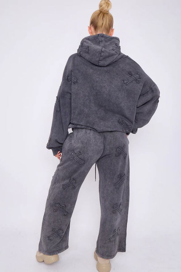 Acid Wash Crucifix Cross Hooded Tracksuit