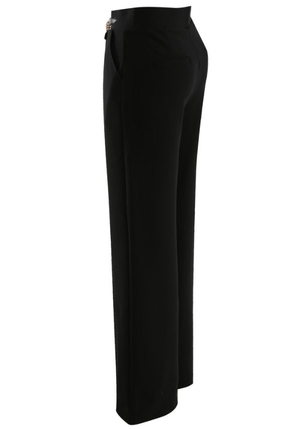 Chain Trim High Waist Wide Leg Trouser