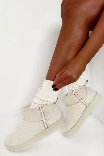 Snowy Cream Aztec Detail Faux Fur Lining Cosy Boots