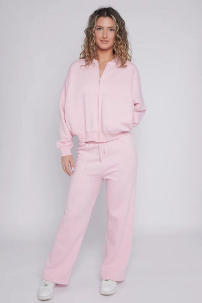 Bomber Style Oversize Fleece Zipper & Jogger Set Baby Pink