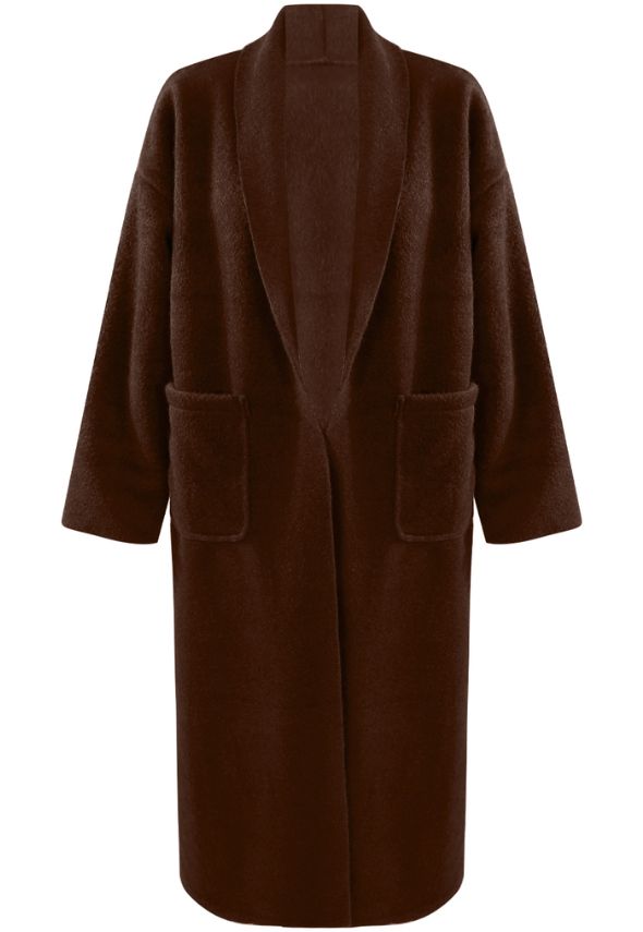 Oversized Long Wool Look Coat Brown