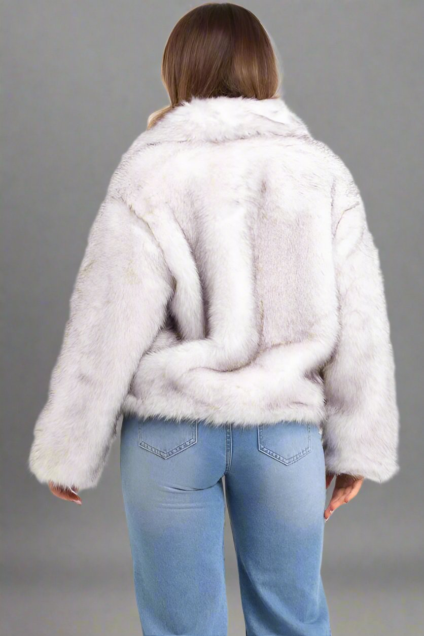 White Faux Fur Jacket With Collar