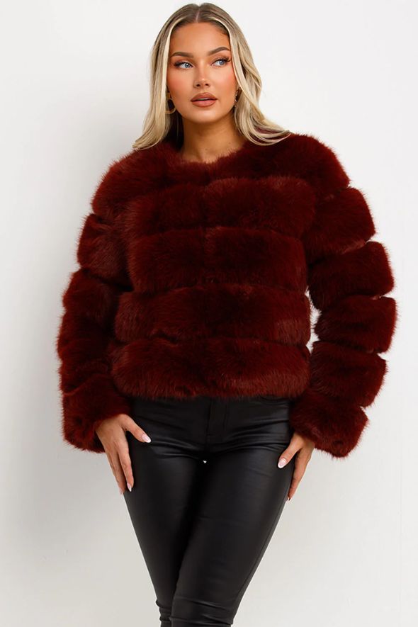 Burgundy Faux Fur Bubble Coat