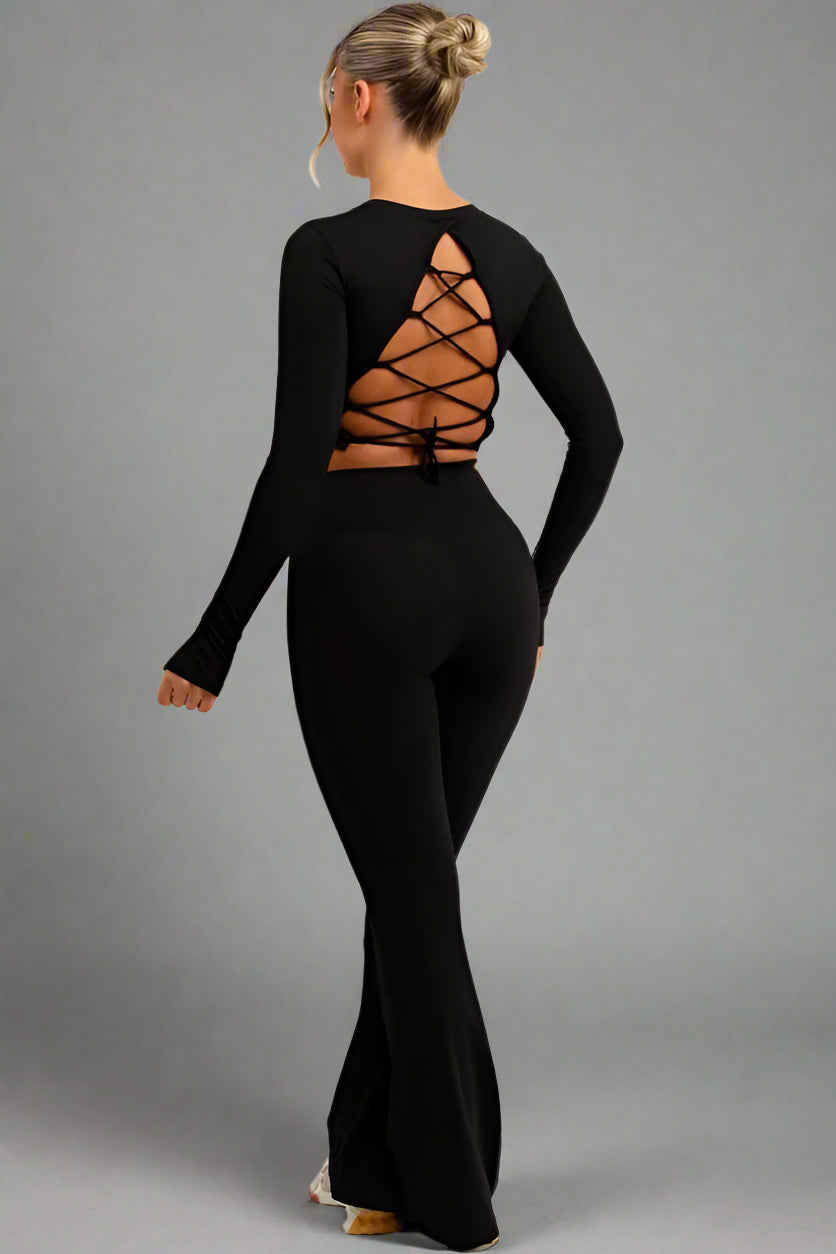 Flare Trouser And Tie Back Co Ord Set Black
