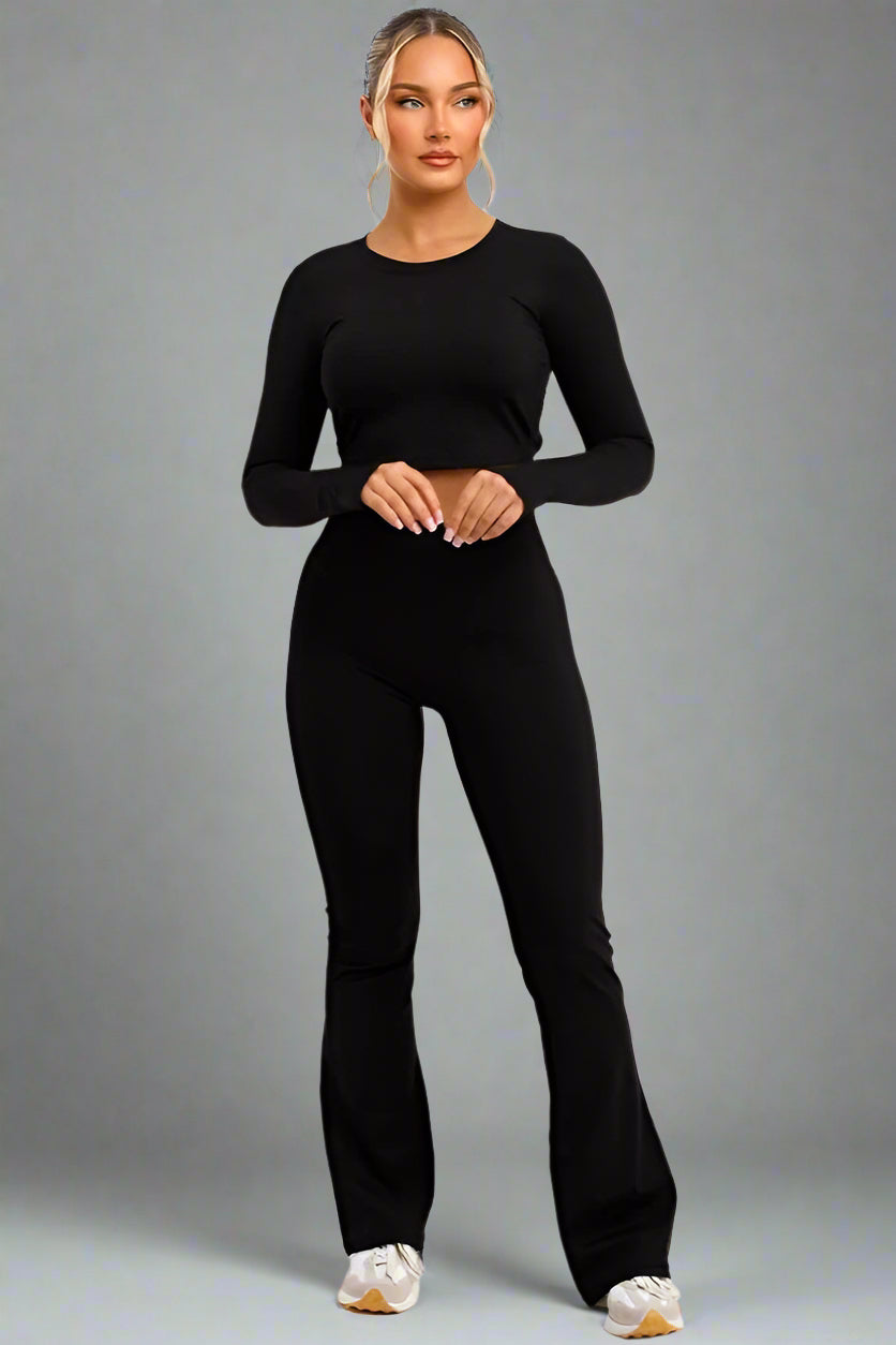 Flare Trouser And Tie Back Co Ord Set Black