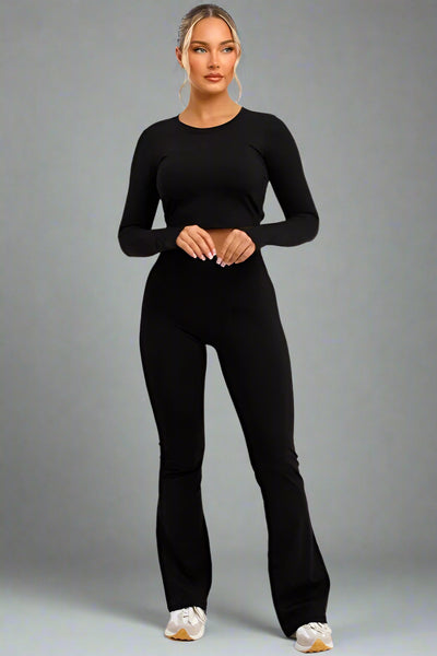 Flare Trouser And Tie Back Co Ord Set Black