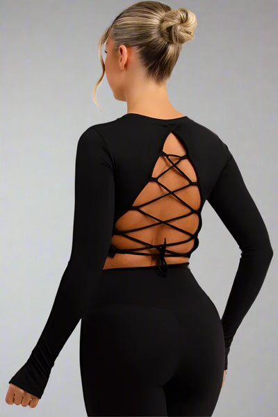 Flare Trouser And Tie Back Co Ord Set Black