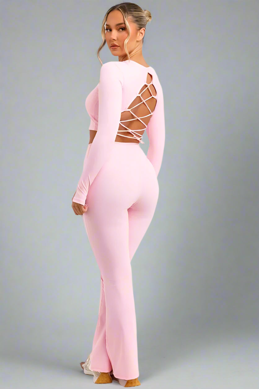 Flare Trouser And Tie Back Co Ord Set Pink