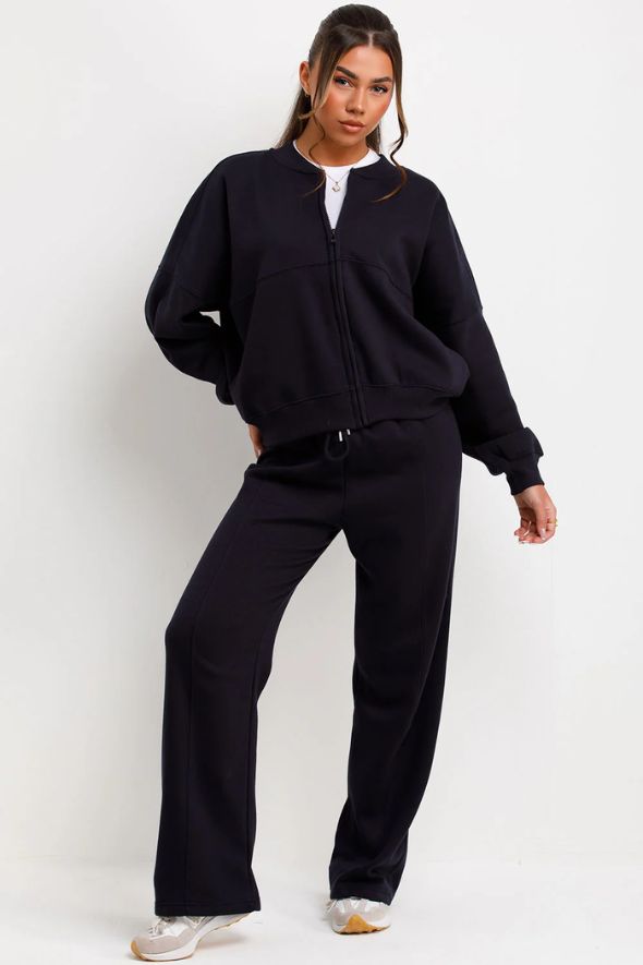 Bomber Sweatshirt With Zip And Joggers Loungewear Set Dark Navy