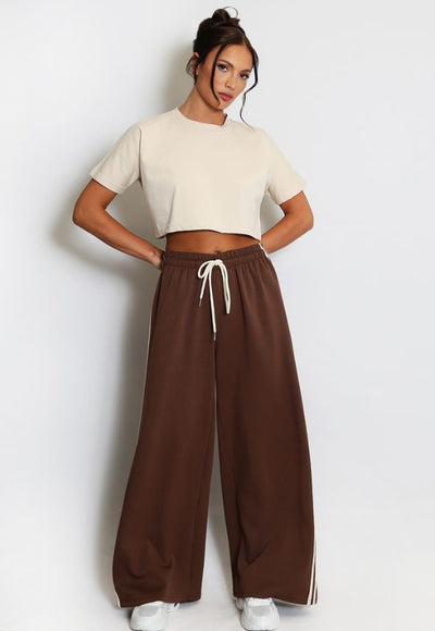 Side Stripe Wide Leg Trouser Brown