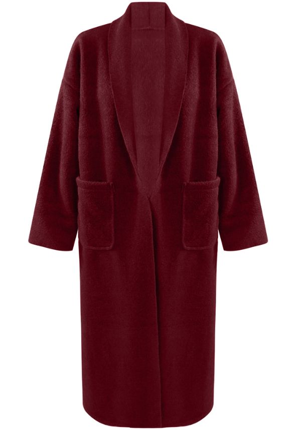 Oversized Long Wool Look Coat Burgundy