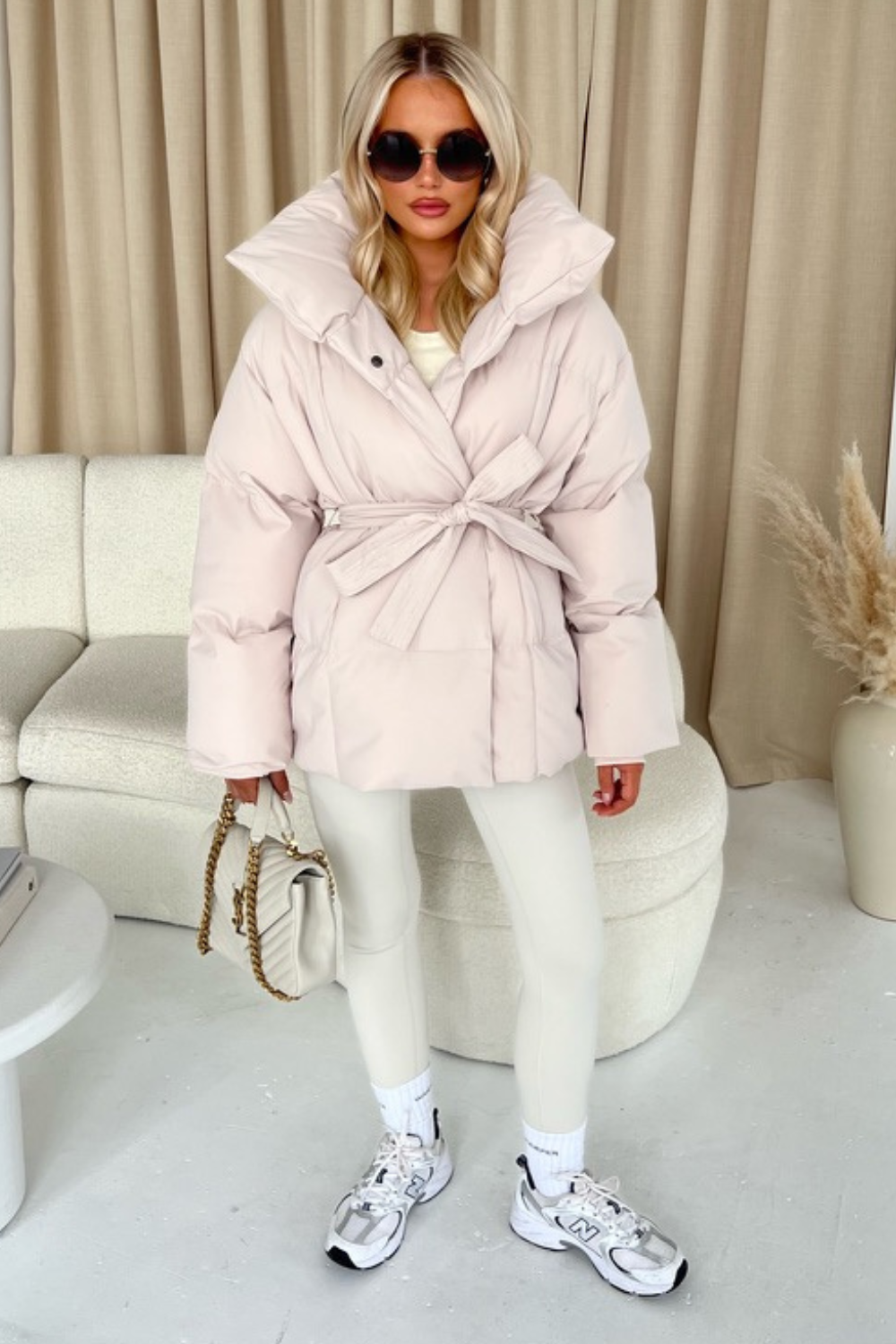 CREAM DUVET TIE UP COAT