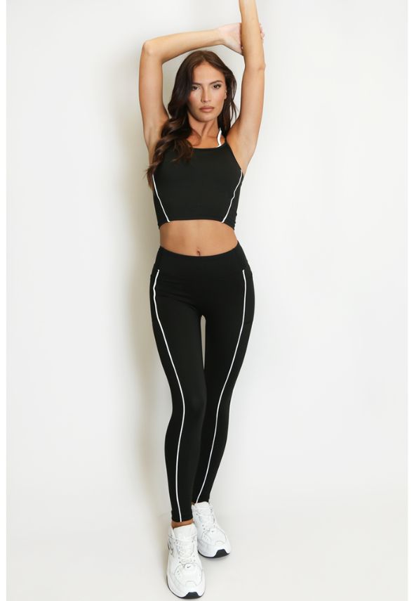Gym Vest And Legging Set With Piping Black