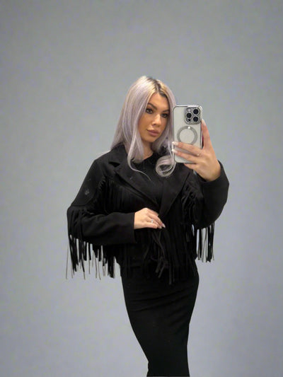 Suedette Cowboy Tassel Jacket Black