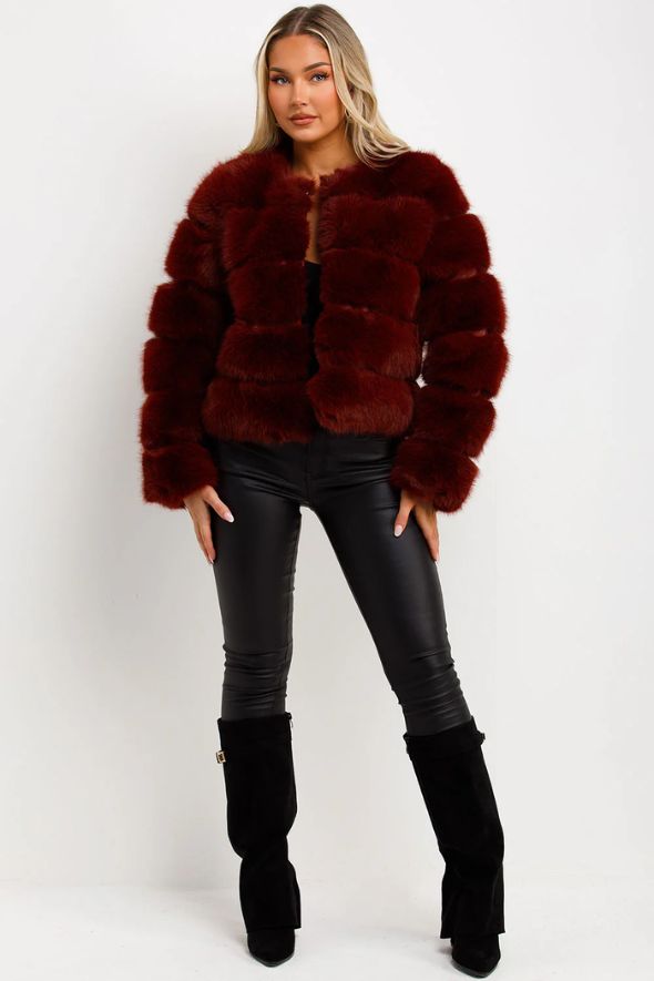 Burgundy Faux Fur Bubble Coat