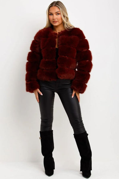 Burgundy Faux Fur Bubble Coat
