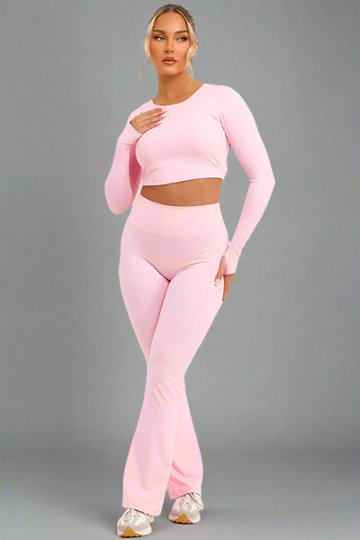 Flare Trouser And Tie Back Co Ord Set Pink