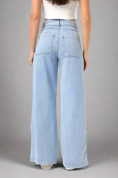 Mid Blue Pleated Paperbag Jeans