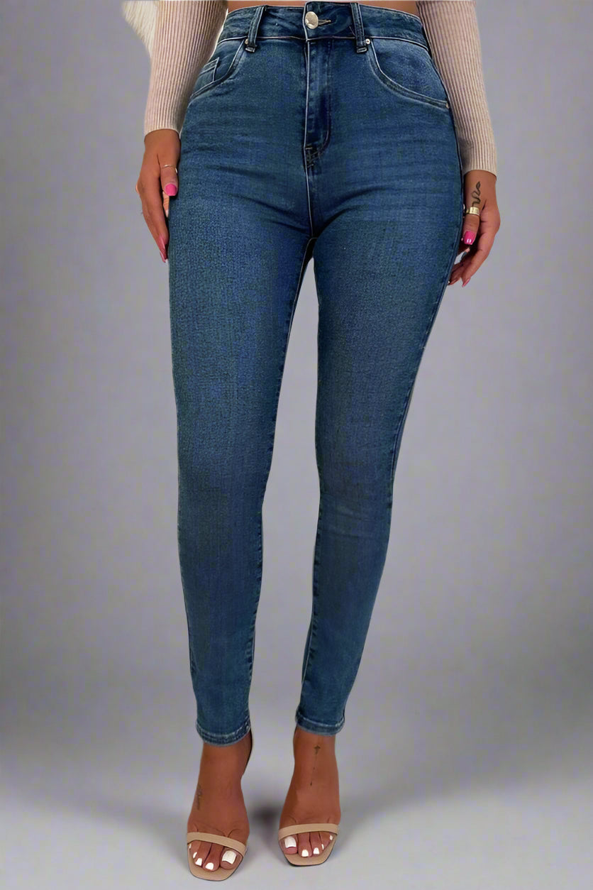 Mid Blue Stretch Push Up Skinny Jeans