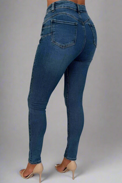 Mid Blue Stretch Push Up Skinny Jeans