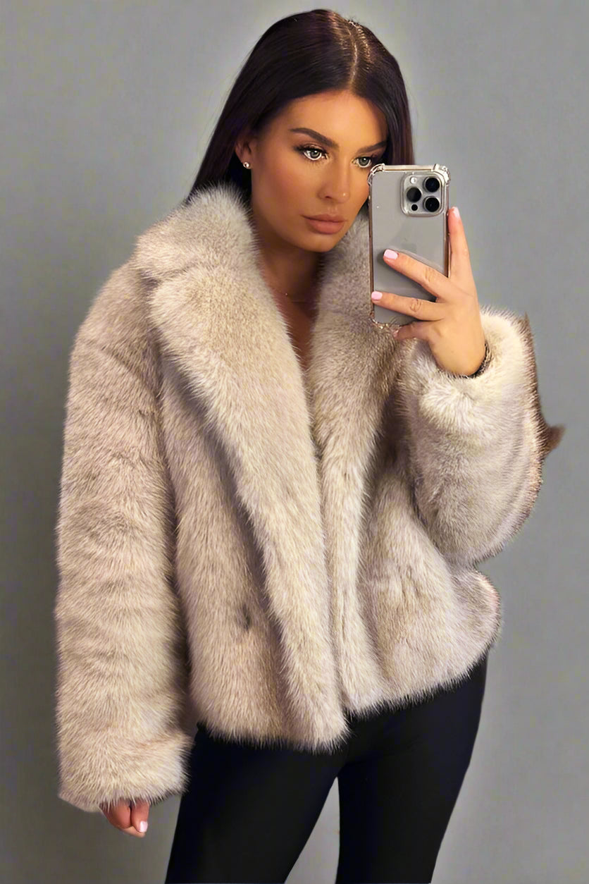 Faux Fur Short Jacket Light Beige