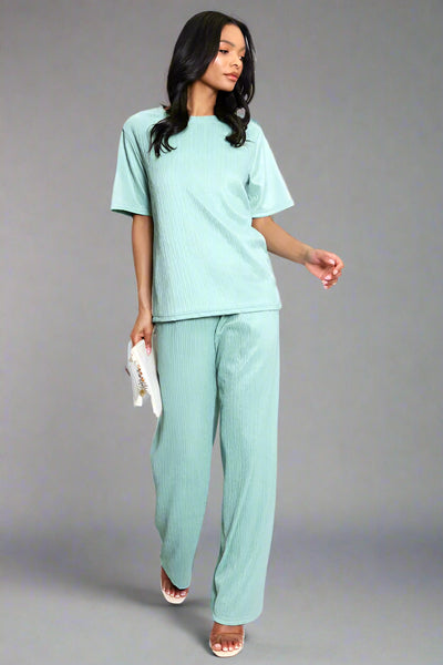 Asymmetric Hem Top And Wide Leg Trouser Co-Ord Mint