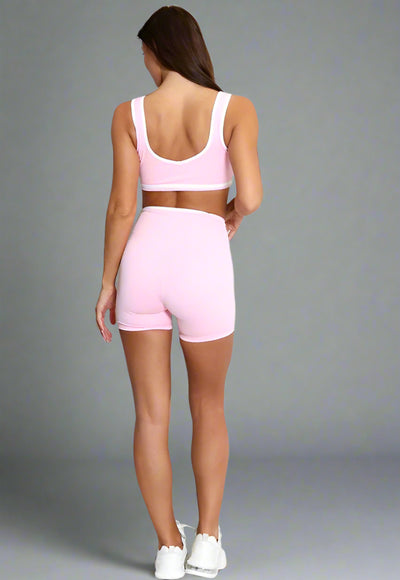 Active Crop Top And Shorts With Contrast Piping Pink