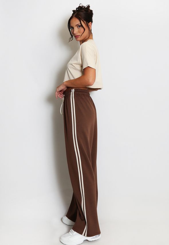 Side Stripe Wide Leg Trouser Brown