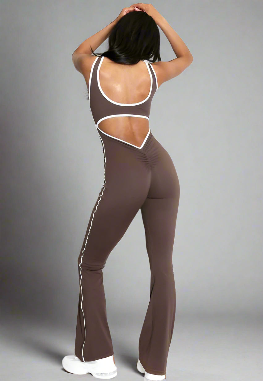 Cut Out Push Up Unitard With Contrast Edge Brown