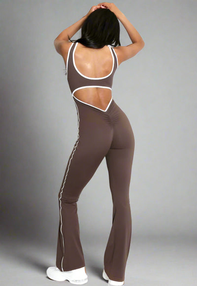 Cut Out Push Up Unitard With Contrast Edge Brown