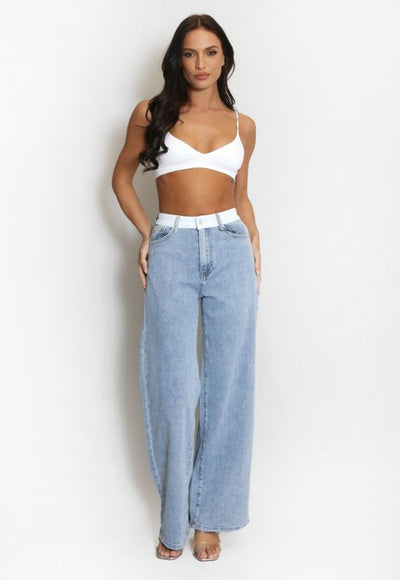 Faded Blue Banded Waist Dad Fit Jeans