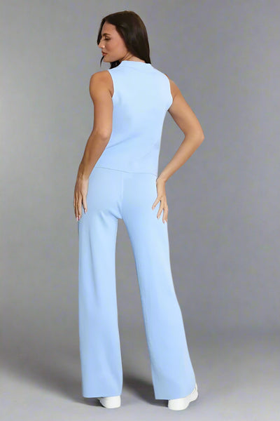 Knit Waistcoat & Flare Trouser Set Sky Blue