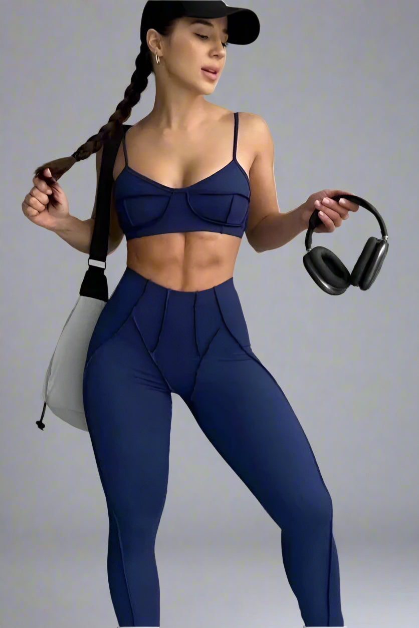 Visible Seam Bralette & Leggings Gym Set Navy