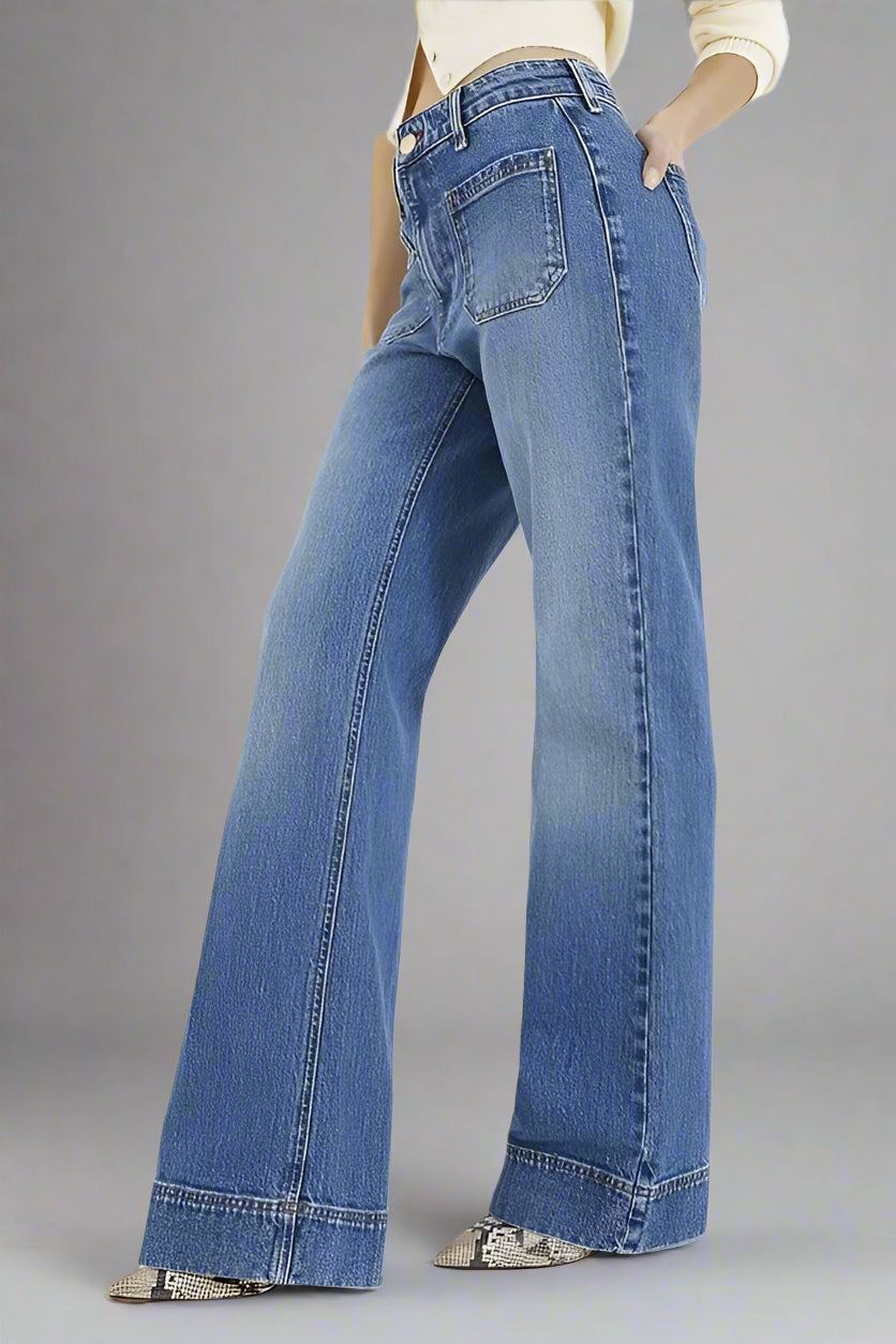 Denim Blue High waisted pocket wide leg jeans